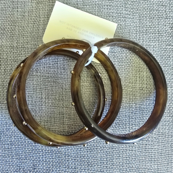 New Cato Boho Chic Brown Gold Studded Bangle Acrylic Bracelet Bundle Set - Picture 5 of 5